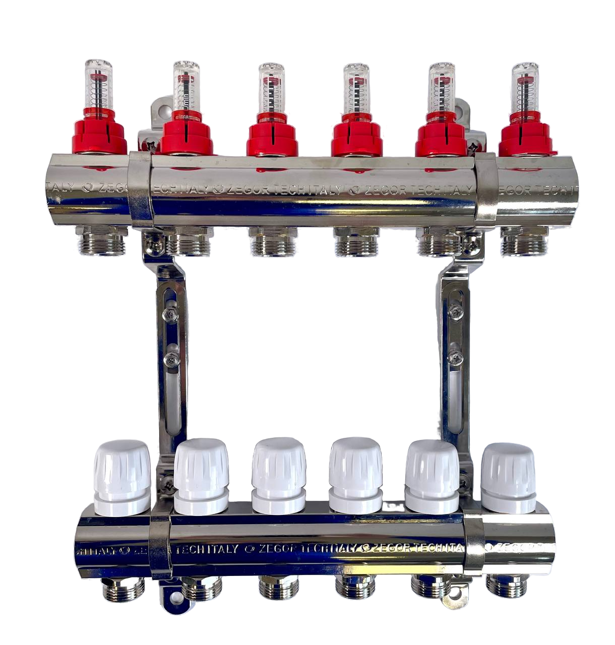 Блок коллекторный 6 выхода х1.0"х3/4" с расходомерами латунь ZEGOR QS-1861