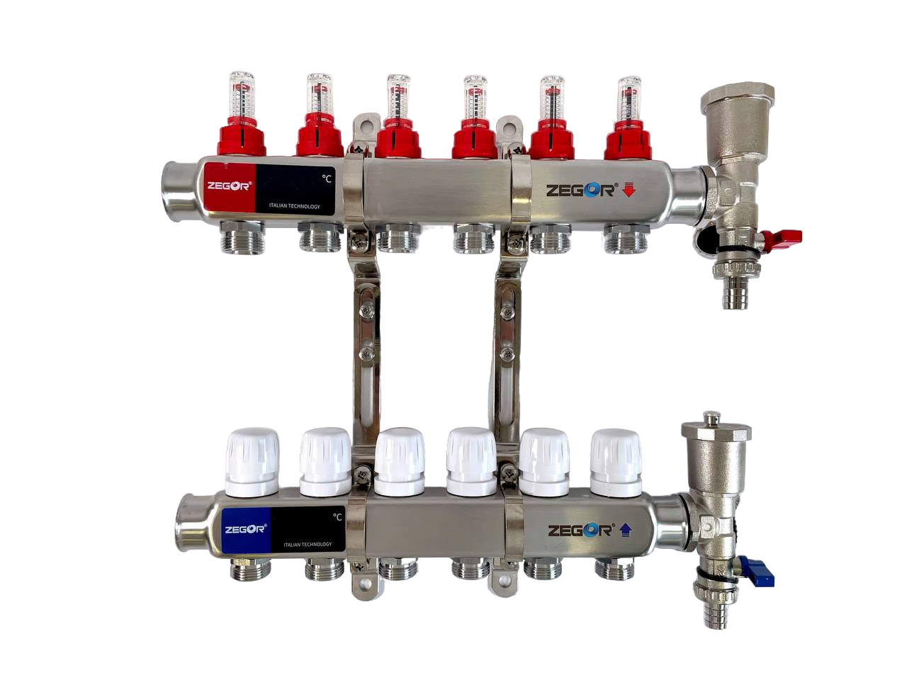 Блок коллекторный 6 выходов 1.0"х3/4" с расходомерами нерж сталь ZEGOR QS-1864