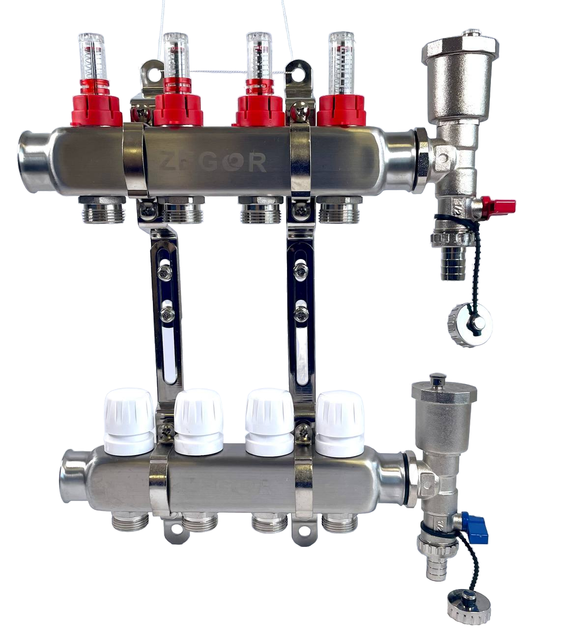 Блок коллекторный 4 выхода 1.0"х3/4" с расходомерами нерж сталь ZEGOR QS-1844