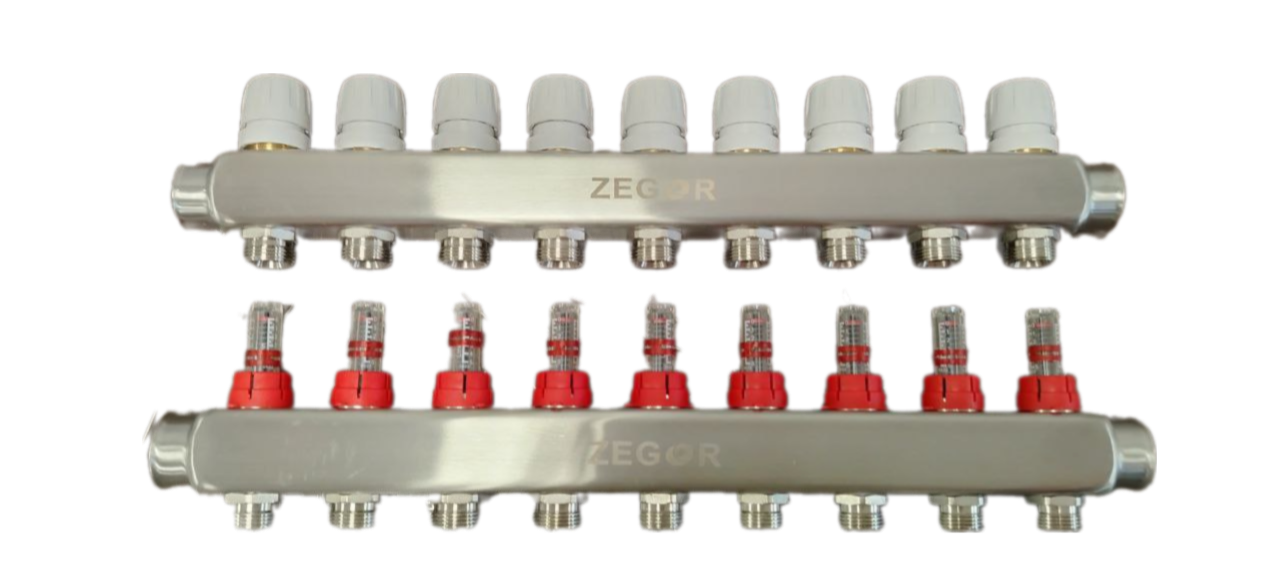 Блок коллекторный 9 выходов 1.0"х3/4" с расходомерами нерж сталь ZEGOR QS-1894