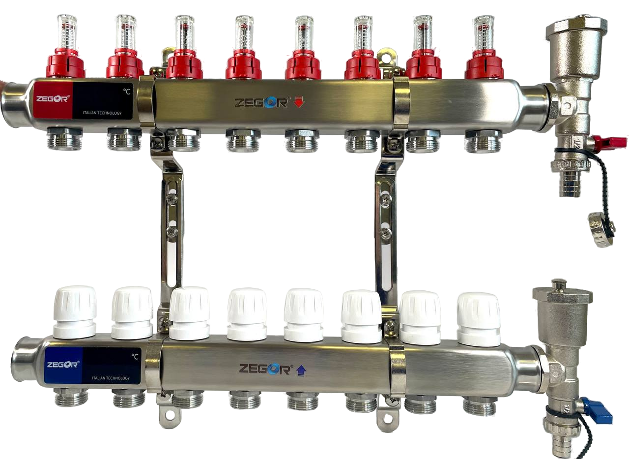 Блок коллекторный 9 выходов 1.0"х3/4" с расходомерами нерж сталь ZEGOR QS-1894