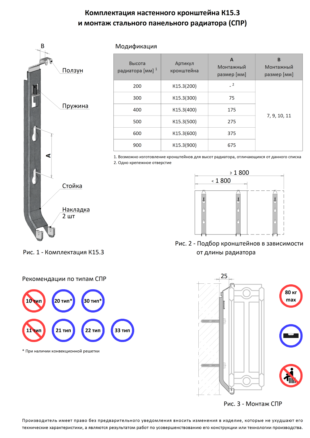 Кронштейн настенный для стальных радиаторов К15.3 (500)