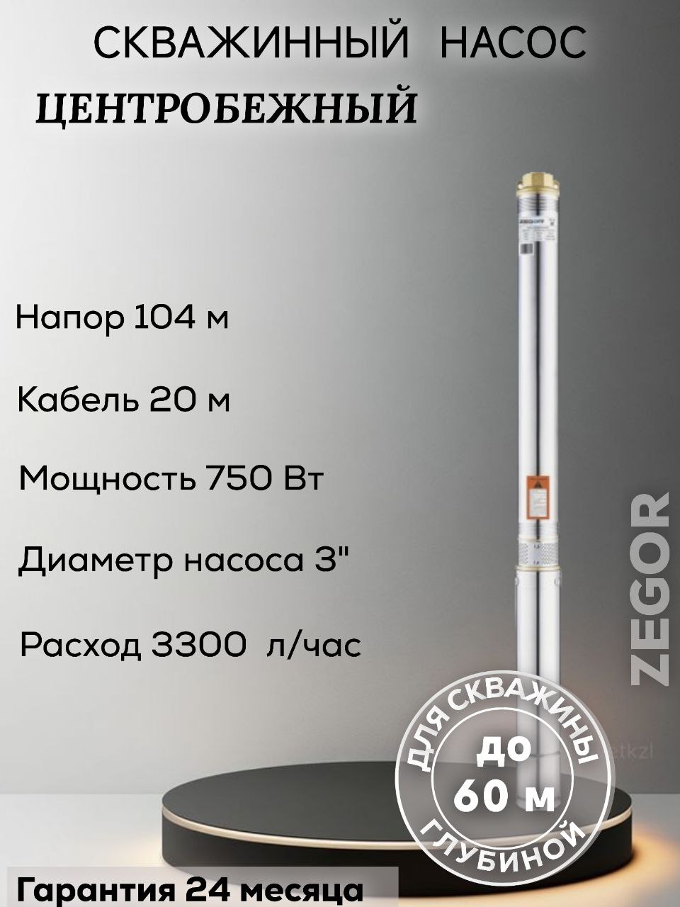 Насос скважинный центробежный 3SDM2/24-0,75kw-20m ZEGOR