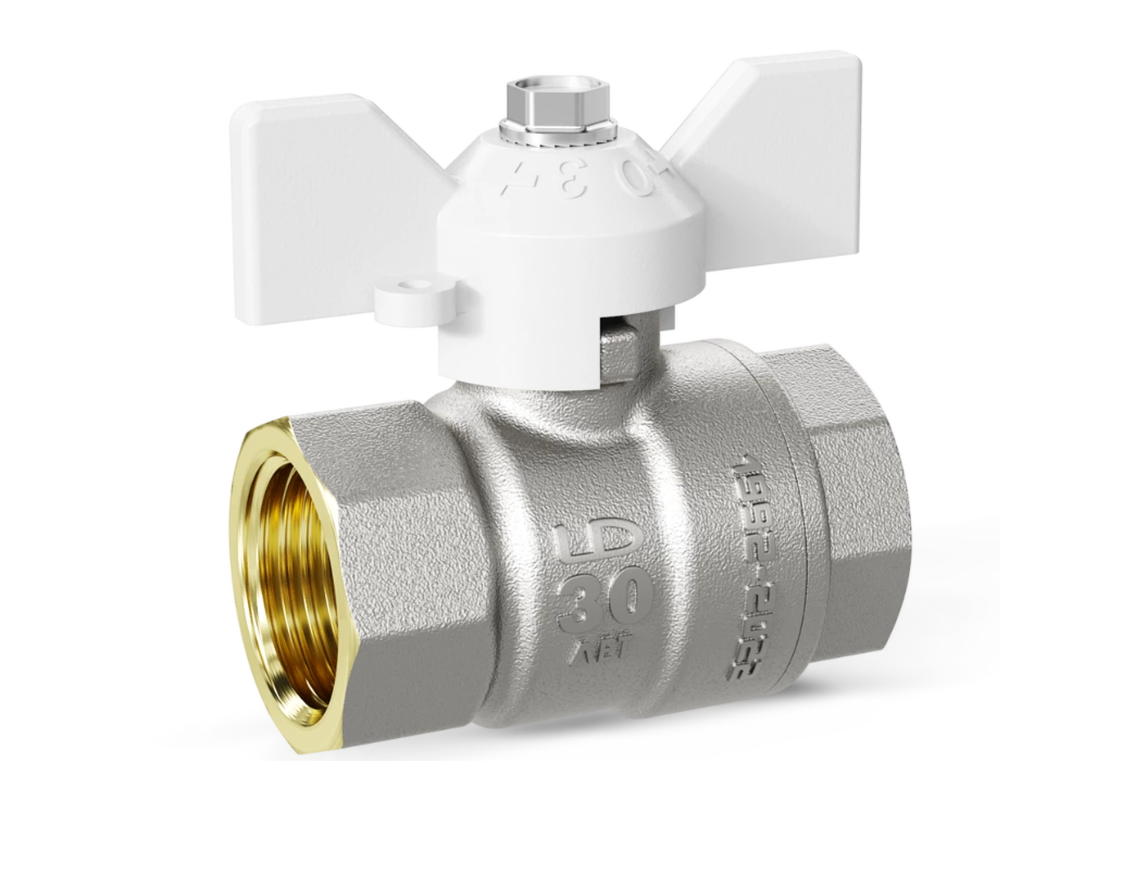 Кран шаровой латунный LD Pride 47.20 Ду20 В-В бабочка (White)
